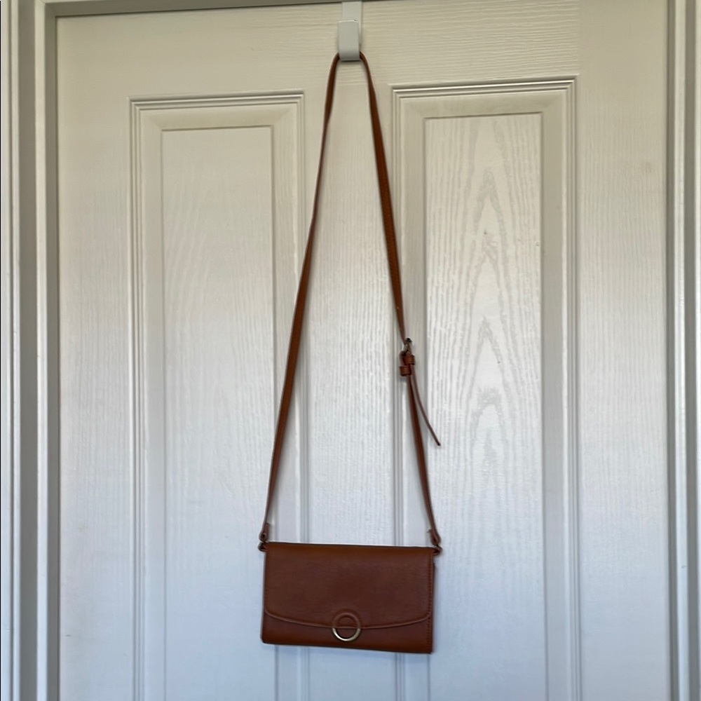 Elegant Brown Faux Leather Crossbody Bag